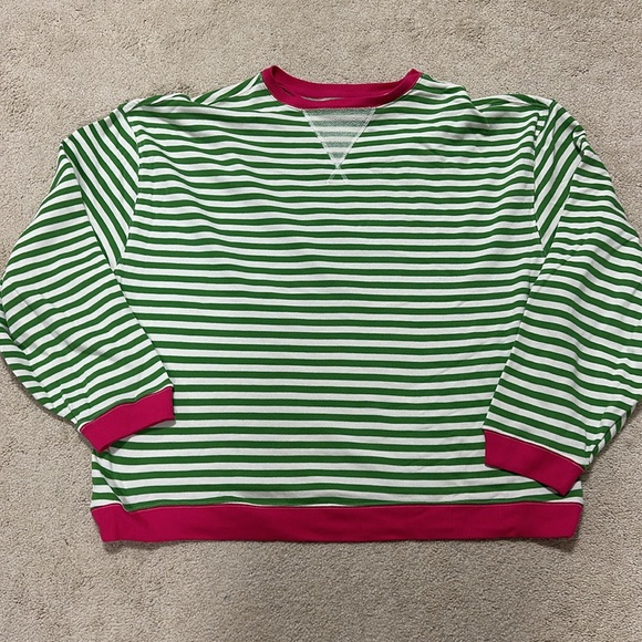 NEW Free People Classic Striped Oversized Crewneck Sweatshirt Large - Picture 2 of 5